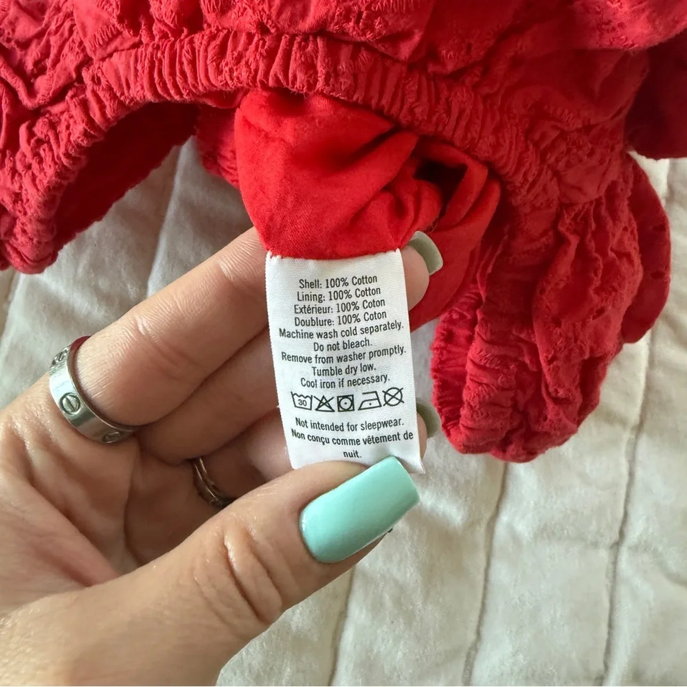 Janie and Jack red girls eyelet bow romper puff sleeves size 3-6M